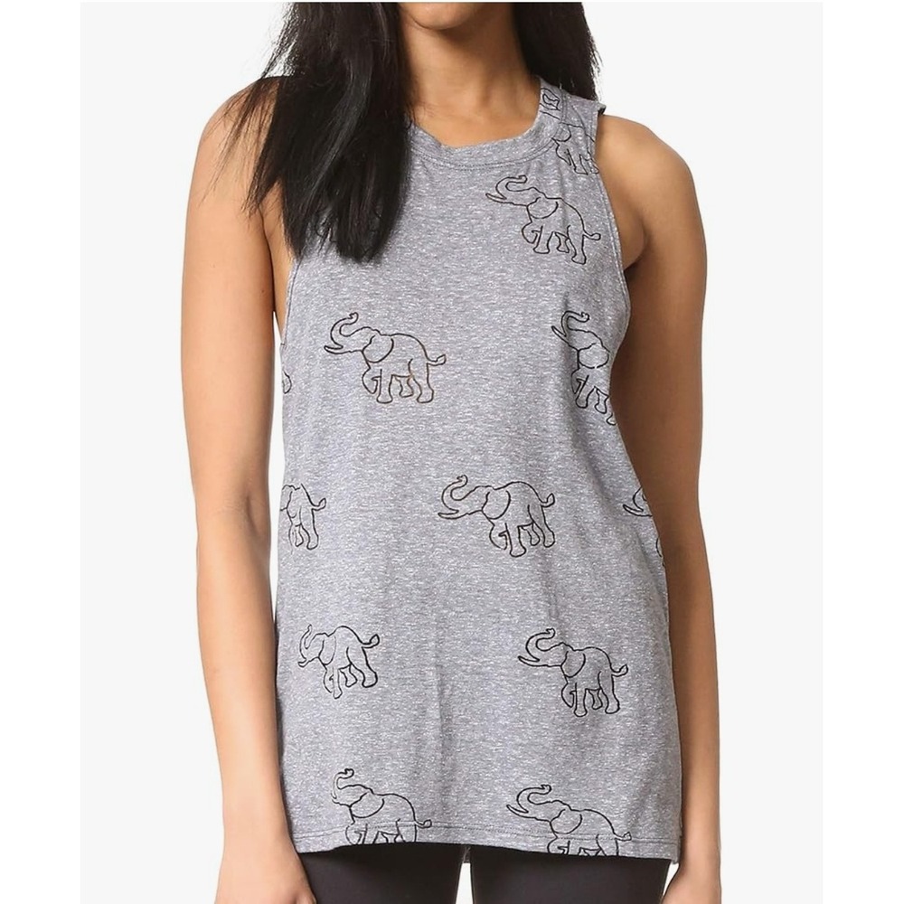 Terez Womens sz XS Elephant Print Burnout Racerback Tank Top Gray High Neck